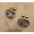 CUFFLINKS ~ ELEGANT SILVER-PLATED OVAL SHAPED WITH A CIRCULAR STUD