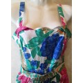 Vintage Floral Patterned Cotton Dress + Bolero- Size 34