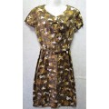 Vintage Brown Patterned Truworths Dress - Size 34/36 (Chest 92cm, Waist 66cm, Hip 88cm) GORGEOUS!