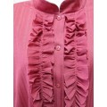 Vintage c1980's Pink Polyester Shirt, Ruffle Detail - Size 44 (Chest 114cm)
