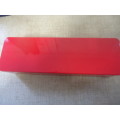 FIRE RED RECTANGULAR TIN (WOOLIES) WITH  LID-6.5 CM HEIGHT 32 CM LENGTH   WIDTH 9.5 CM - GREAT