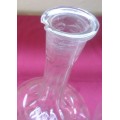 THREE UNIQUELY SHAPED  VINTAGE CLEAR GLASS CHEMIST-APOTHECARY BOTTLES WITH GLASS STOPPERS-SEE PHOTOS