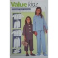 VALUE KIDZ PATTERNS  `PAJAMAS AND SLIPPERS` SIZES 5-6, 7 - 8, 9 -10, 11 - 12 YEARS
