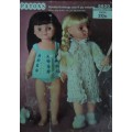 PATONS#9920 DOLL`S OUTFIT-HOUSECOAT EDGED IN LACE+ BLUE NIGHTIE TO FIT 3 SIZES 14`+16 +18`  DOLLS