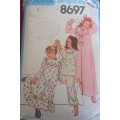 SIMPLICITY PATTERNS 8697 GIRLS ROBE-NIGHTGOWN & PJS SIZE 10 YEARS  COMPLETE