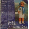 LIVING & LOVING APRIL 1979 -DOLLY`S DELIGHT IN BLUE & WHITE - BATWING TOP, SKIRT, & CAP - 43 CM DOLL