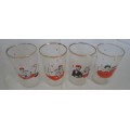 LOVELY SET OF 4 CORDIAL GLASSES WHICH TELL A  STORY OF THE SNAKE CHARMER WITH GILT FINISH
