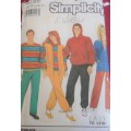 SIMPLICITY 9788 MEN/TEEN HOODIE-PULLOVER TOP-PANTS-SLEEVELESS CARDIE SIZE A=XXSM-XL (28-48")COMPLETE