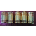 STUNNING GOLD & CRANBERRY VENETIAN STYLE SET OF FIVE GLASSES WITH EMBOSSING & ETCHING