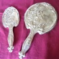 VINTAGE SILVER PLATED ORCHID PATTERNED MIRROR & BRUSH SET - GREAT RESTORATION PROJECT
