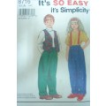 SIMPLICITY 8716 CHILD`S PANTS & LINED VEST SIZE 2-3-4-5-6-6X YEARS SEE LISTING