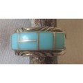 AMERICAN INDIAN STERLING SILVER & TURQUOISE RING - SIZE N or MAKE AN OFFER