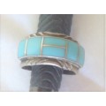 AMERICAN INDIAN STERLING SILVER & TURQUOISE RING - SIZE N or MAKE AN OFFER