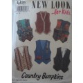 NEW LOOK PATTERNS 6126 COUNTRY BUMPKINS -WAISTCOATS FOR KIDS SIZES 7-12 YEARS COMPLETE