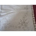 STAMPED TRAY CLOTH READY FOR EMBROIDERY WITH LACE EDGES -SIZE 46 X 32 CM: