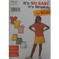 SIMPLICITY 7547  GIRL`S SHORTS & KNIT TOP SIZE A 3 - 12 YEARS -COMPLETE-PART CUT