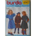 BURDA 6747 GIRLS DRESS -TOPS-SKIRT SIZE 4-6-7-10-12 YEARS COMPLETE-UNCUT-F/FOLDED-SEALED