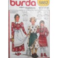 BURDA 5882 GIRLS DRESS WITH APRON SIZE 4-6-7-10 YEARS COMPLETE-UNCUT-F/FOLDED-SEALED