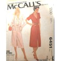 McCALLS 6451 UNLINED JACKET & DRESS SIZE 14-16-18 COMPLETE-PART CUT