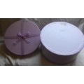 VINTAGE LAVENDER ROUND CARDBOARD BOX WITH LILAC ORGANZA BOW IDEAL AS A HAT BOX