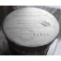 VINTAGE LES ROSES ROUND CARDBOARD BOX  WITH ROPE HANDLE OR CARRIER IDEAL AS A HAT BOX- SEE PHOTOS