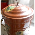 VINTAGE BROWN OVAL TIN HAT BOX WITH BAGGAGE LABELS