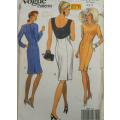 VOGUE 7999 SEMI FITTING DRESS HAS SHAPED BACK BUTTON BODICE-SIZE 6-8-10 COMPLETE-CUT TO 10 ZIPLOC