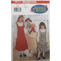 BUTTERICK 5855  TWINS GIRL+DOLL PINAFORE DRESS-BLOUSE SIZE 7-8-10 YEARS+18 INCH/46 CM DOLL  COMPLETE