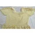 VINTAGE CROCHETED PALE YELLOW GIRLS DRESS WITH RIBBONS ON WAIST AND SLEEVES   SIZE - 5/6 YEAR