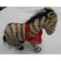 V/VINTAGE COLLECTABLE STUFFED TOY ZEBRA WITH RED SCARF-MADE BY REINDEER TOYS-JOHANNESBURG-SA