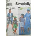 SIMPLICITY 9001 BOYS SHIRTS-CAMP SHIRT-CAP SIZE 3-4-5-6 YEARS COMPLETE