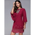 Dress - Bohemian style bell sleeve rhinestone crystal detail pattern dress - red - size medium