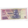 ZIMBABWE 5 DOLLAR BOND NOTE 2016 FV=R62
