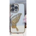 iPhone 13 Pro Max - 3D quicksand transparent butterfly case with sequins (Gold)