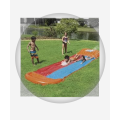 OUTDOOR BESTWAY H20GO DOUBLE WATER SLIP AND SLIDE 4.88M INFLATABLE GARDEN GAMES WITH BUILD SPRINKLES
