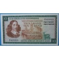 T. W De Jongh 1975 to 1976 Replacement Ten rand. R10.00 note. W22 418853. Extra fine