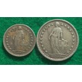 Switzerland 1920 half and 1 Franc