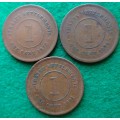 Straits Settlements coin lot. 1873, 1874 and 1891 cents