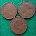 Straits Settlements coin lot. 1873, 1874 and 1891 cents