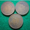 Straits Settlements coin lot. 1873, 1874and 1891 cents