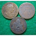 Austria 1744 Liard, Province of Gelderland 1786 Duit and Belgium .1835. 2 cents