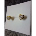 REAL 14K Gold Plated 925 Sterling Silver Heart Shape Earrings With Zircon Stones