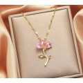 `R999` Bargain 18K Gold Plated Necklace Pink Flower Shape