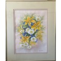 ORIGINAL NELLIE SHEARER -  LARGE WATER COLOUR IN GOLD FRAME BEHIND GLASS