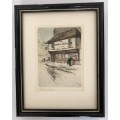 RARE ORIGINAL SIGNED SMALL COLOURED ETCHING - THE OLD CURIOSITY SHOP - OLD LONDON
