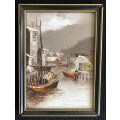 ORIGINAL - L. WONG - JUNK SHIPS IN HARBOUR OIL ON CANVAS ATTACHED TO BOARD - SIGNED
