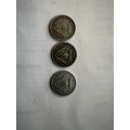 South Africa coins1 x 1951 3d. 1 x 1952 3d. 1 x 1953 3d. Coins