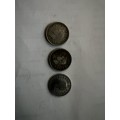 South Africa coins1 x 1951 3d. 1 x 1952 3d. 1 x 1953 3d. Coins