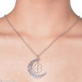 925 Sterling Silver  Filled Moon And Clover Pendant Necklace