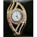 Ladies Gold Rhinestones Bangle bracelet wristwatch